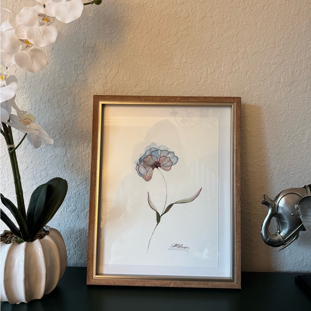Delicate Floral Illustration in Wooden Frame